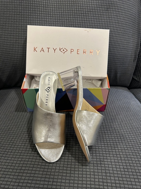 Katy Perry Collections Shoes - KATY PERRY Collections Metallic Silver Clear Block Heel Mules. Size 8